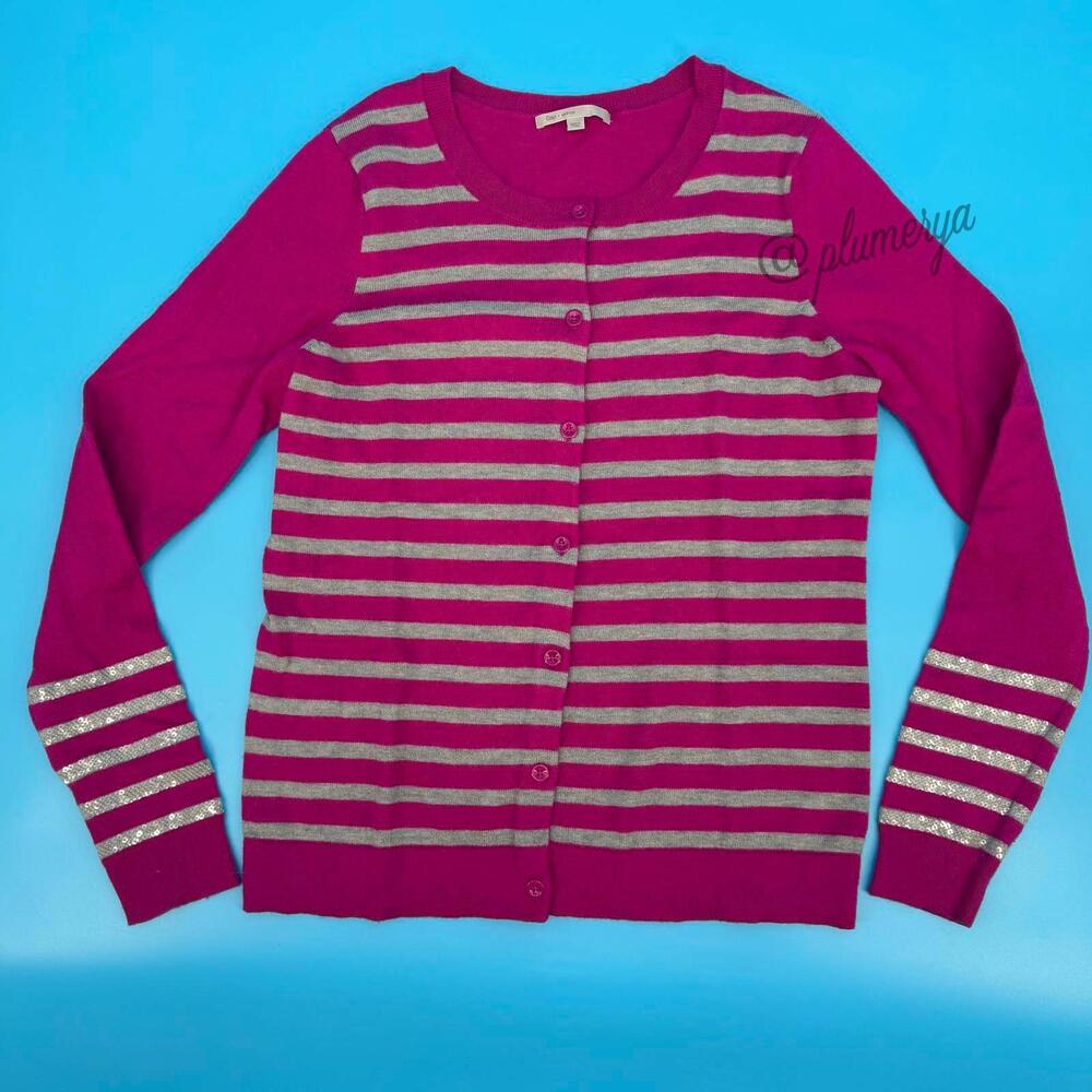 Gap Women's Striped Sequin Cardigan Sweater Electric Fuschia Wool Blend Size M